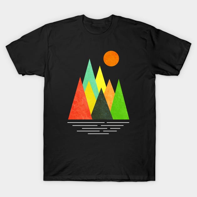 Minimalist Abstract Nature Art #9 Linear and Colorful Mountains T-Shirt by Insightly Designs